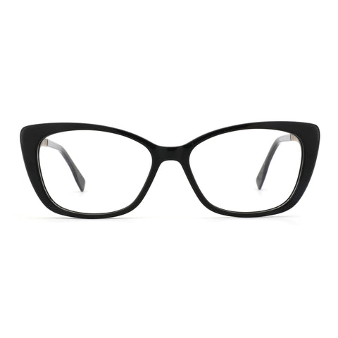 Zenottic Olga black cat-eye acetate eyeglasses with clear lenses