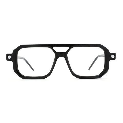 Zenottic Reed black acetate aviator eyeglasses with double bridge and clear lenses, showcased for product appearance.