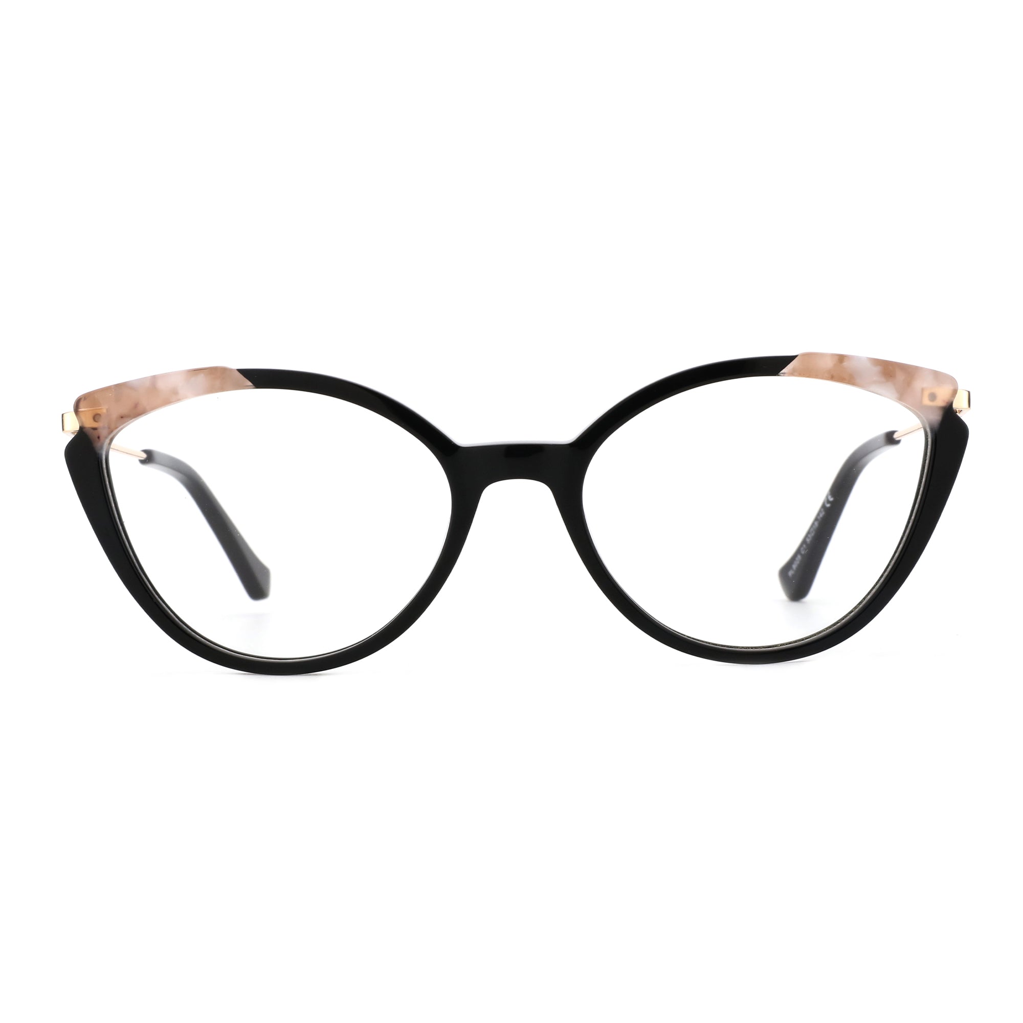 Zenottic Colalie black cat-eye eyeglasses with marble detail on temples