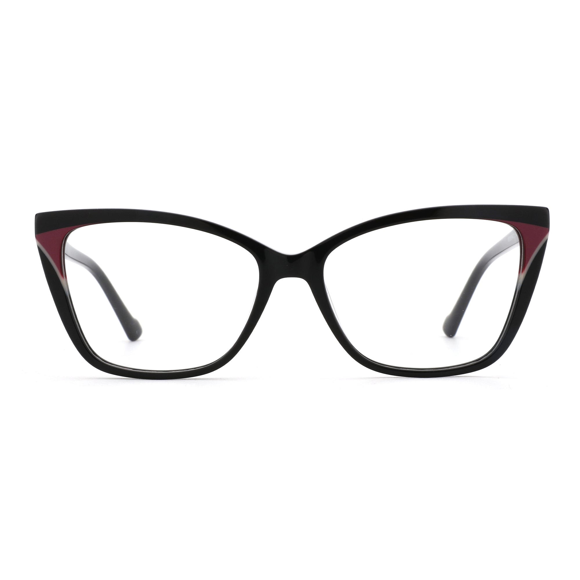 Zenottic Sebastiane black cat-eye acetate eyeglasses with wine-red accent