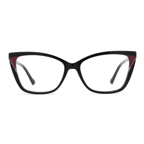 Zenottic Sebastiane black cat-eye acetate eyeglasses with wine-red accent