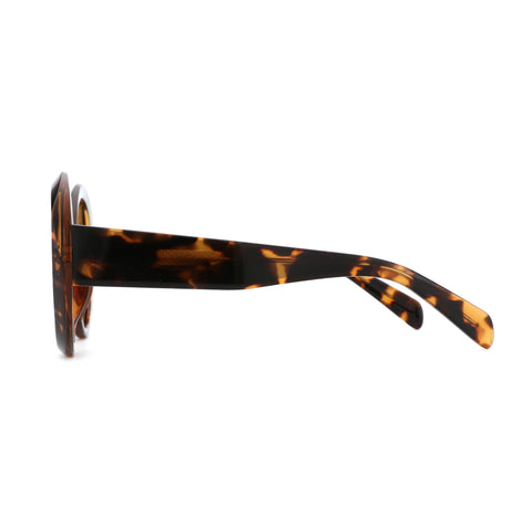 Zenottic Ashling tortoiseshell round sunglasses, side profile view. Durable acetate frame.