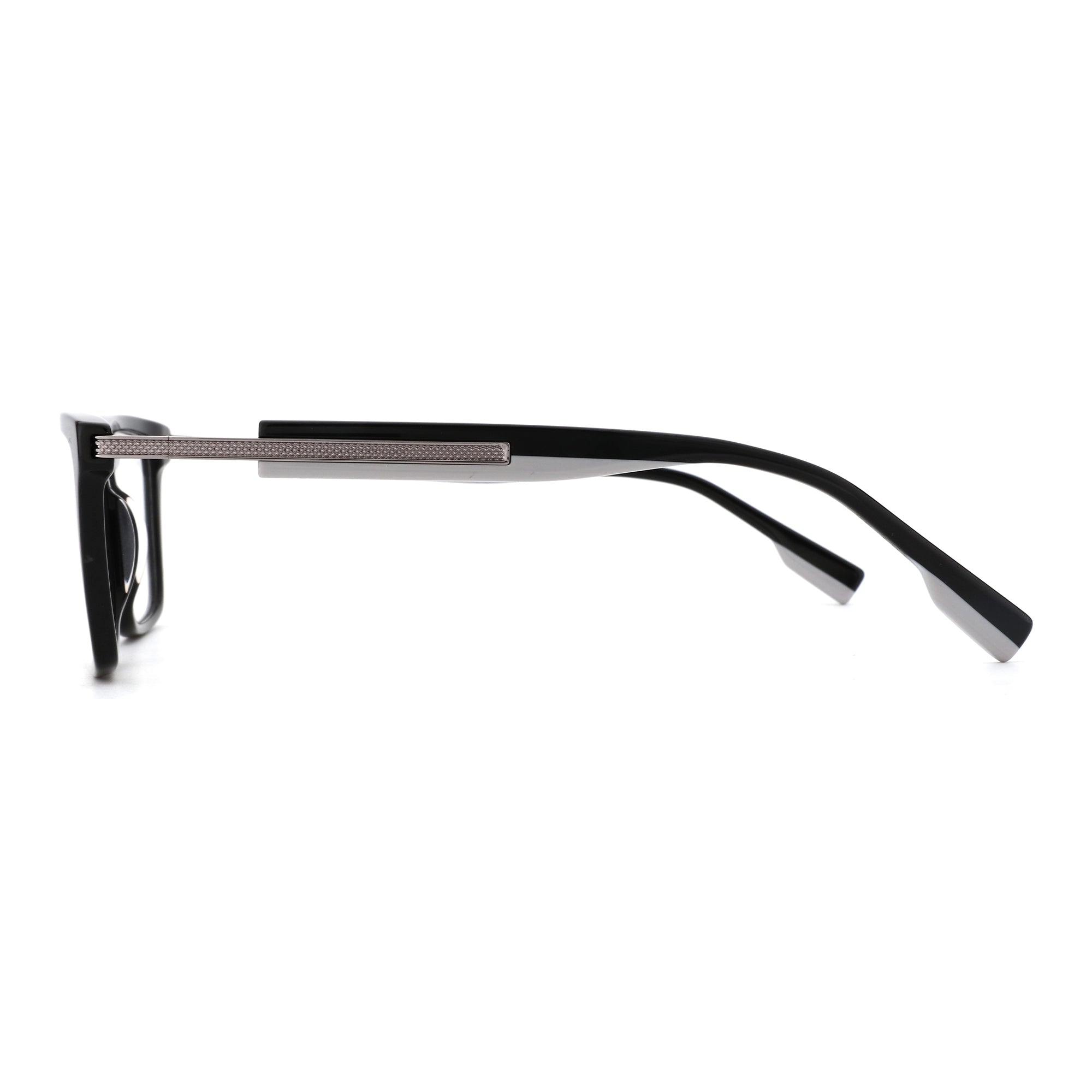 Zenottic Hermione black acetate eyeglasses with silver textured temple detail