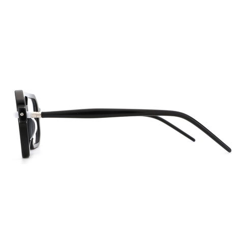 Zenottic Reed black acetate eyeglasses side profile, matte finish, clear lenses, product appearance.