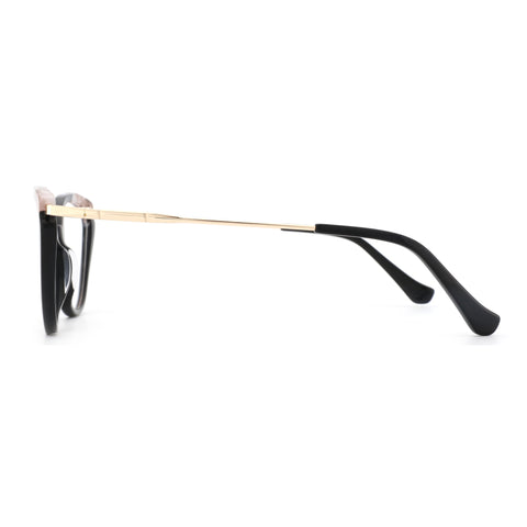 Zenottic Colalie eyeglasses in black acetate with gold metal temples.