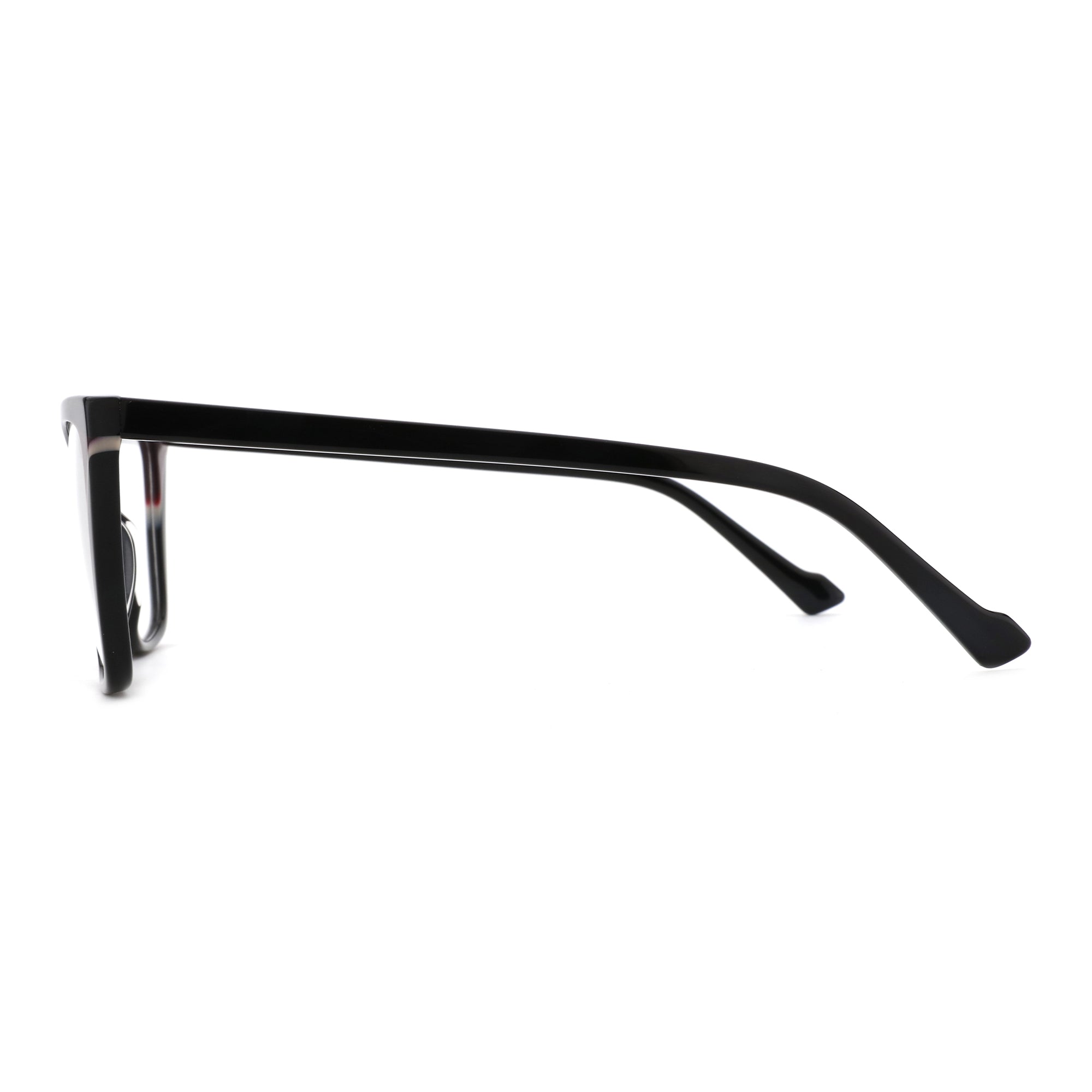 Zenottic Sebastiane black acetate cat-eye eyeglasses, side view.