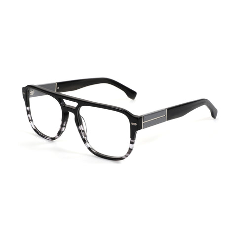 Zenottic Yves eyeglasses: black acetate frame with clear lenses and striped detail on lower rims.