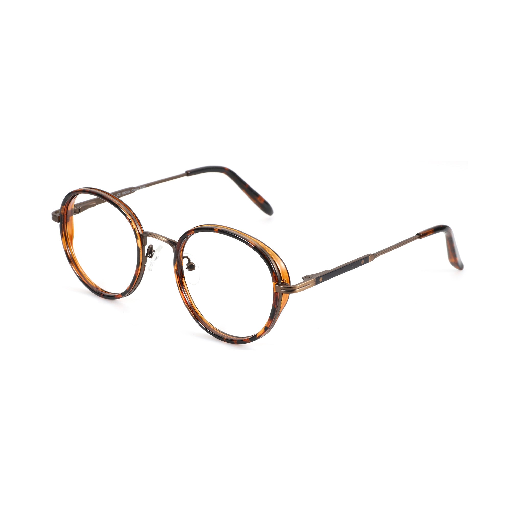 Zenottic Martin eyeglasses: tortoiseshell round full-rim frame, thin metal temples, clear demo lenses, product showcase.