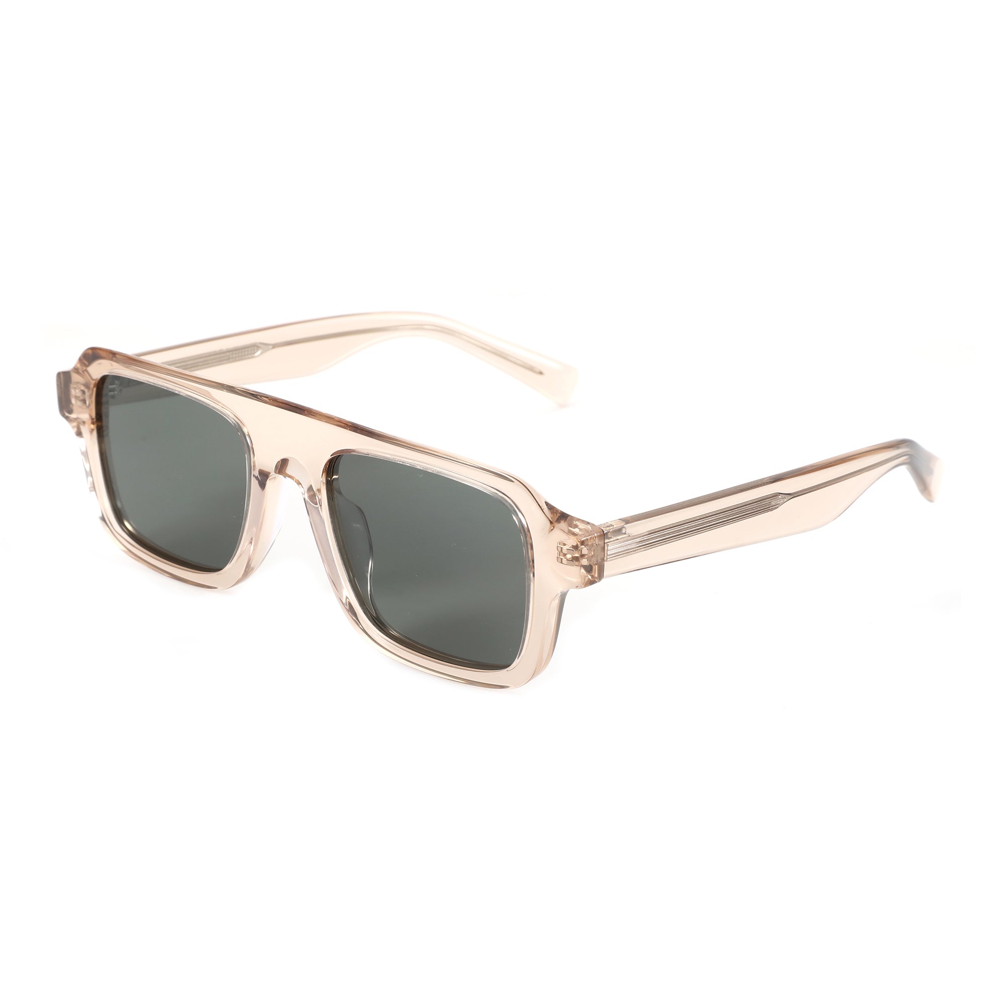 Zenottic Hector aviator sunglasses with transparent nude acetate frames and dark grey lenses.