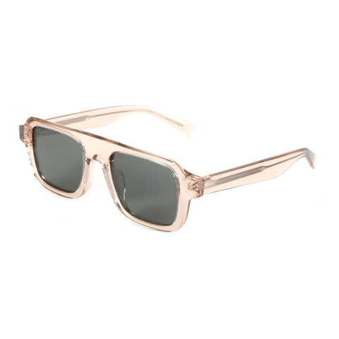 Zenottic Hector aviator sunglasses with transparent nude acetate frames and dark grey lenses.