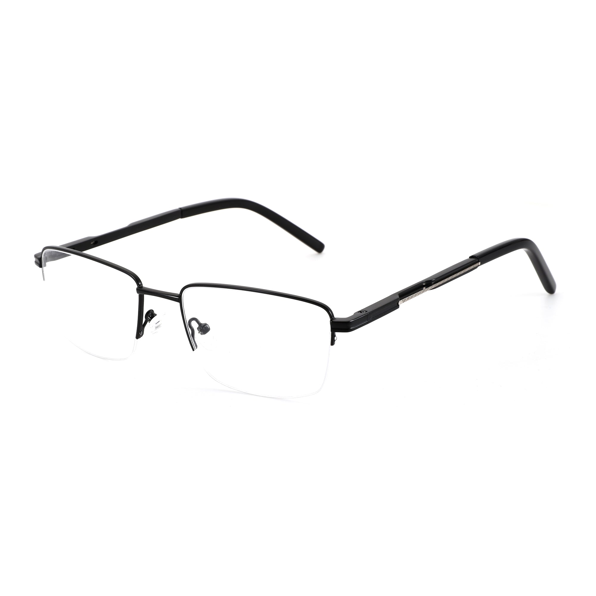 Zenottic Wilton black half-rim square metal eyeglasses with clear lenses, product display.