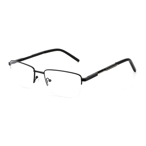 Zenottic Wilton black half-rim square metal eyeglasses with clear lenses, product display.
