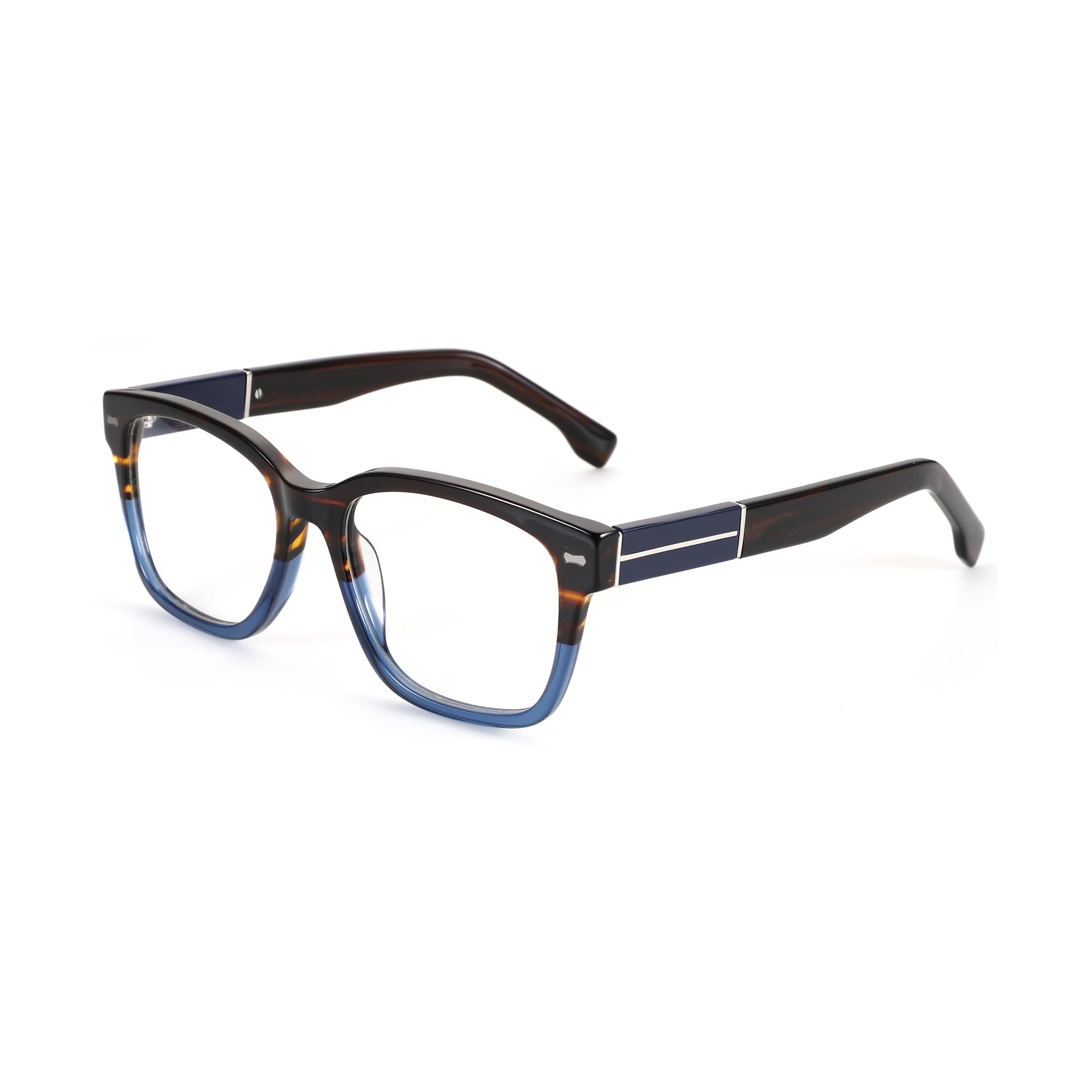 Zenottic Quentin eyeglasses with tortoiseshell frame and blue front.