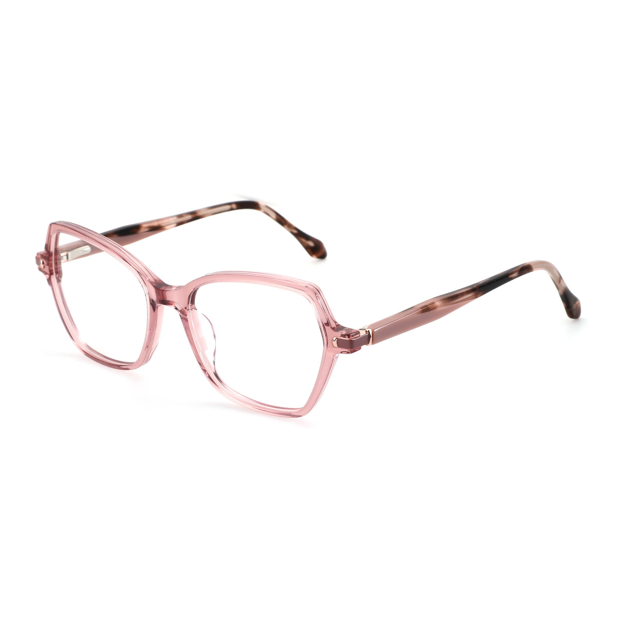 Zenottic pink geometric acetate eyeglasses with tortoise pattern temples