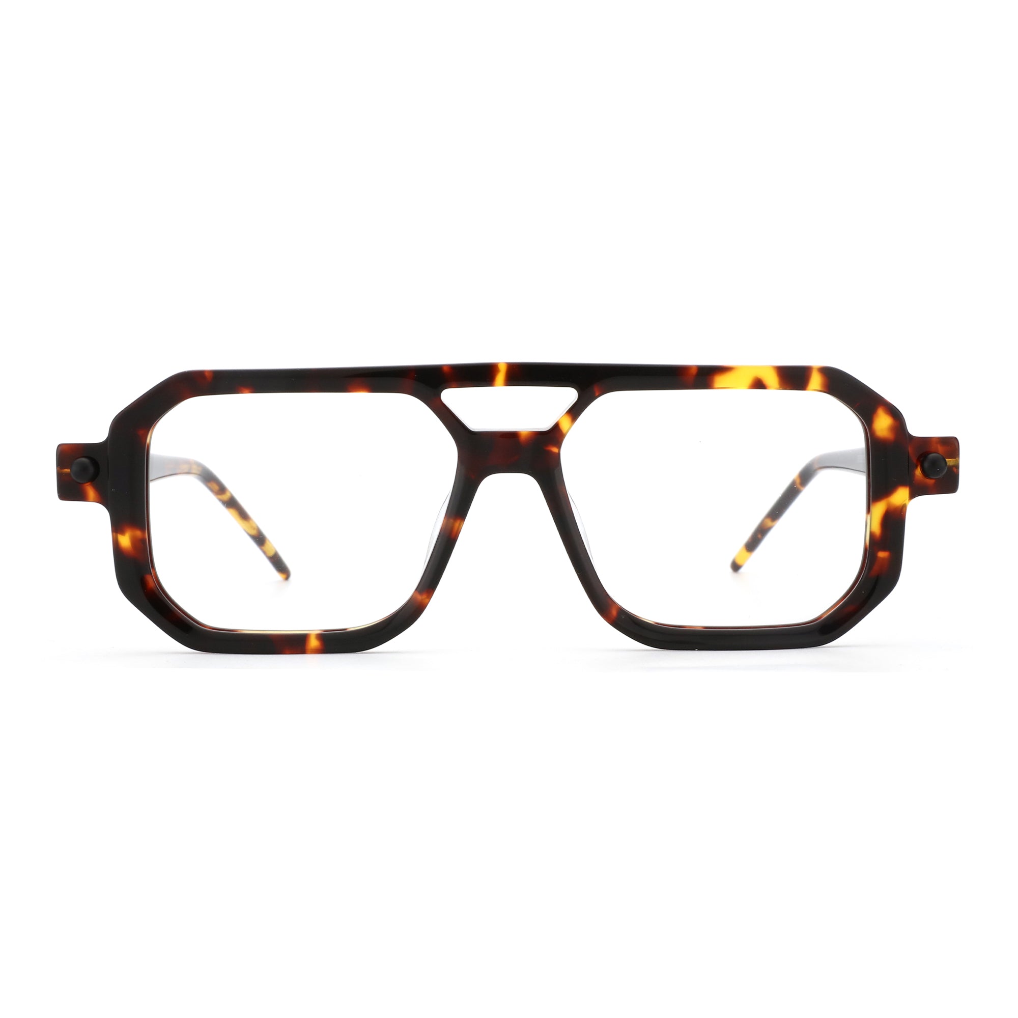Zenottic Reed geometric tortoise-shell acetate aviator eyeglasses with double bridge and clear lenses, product appearance.