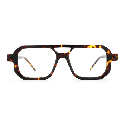 Zenottic Reed geometric tortoise-shell acetate aviator eyeglasses with double bridge and clear lenses, product appearance.