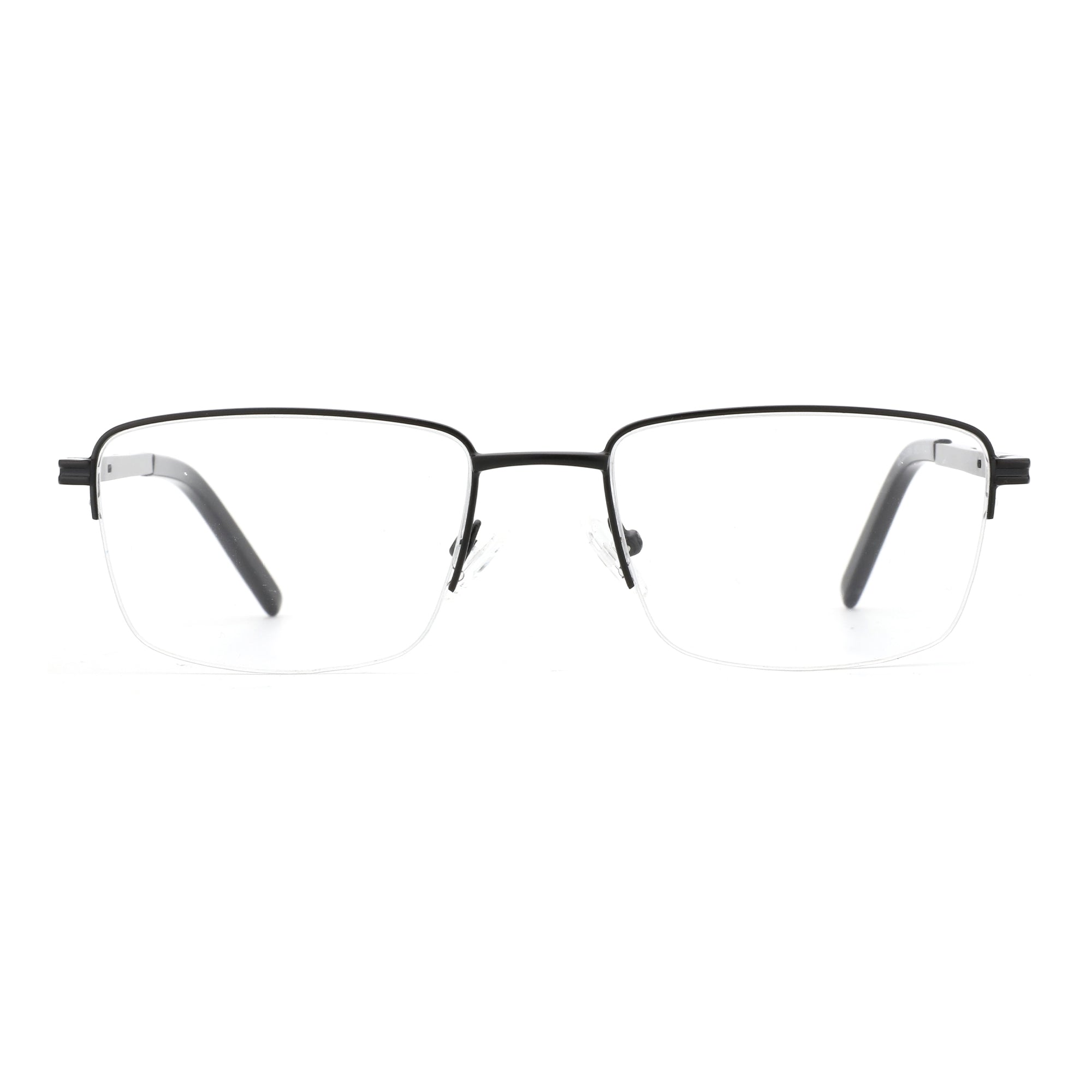 Zenottic Wilton black metal half-rim square eyeglasses with clear lenses, product page.