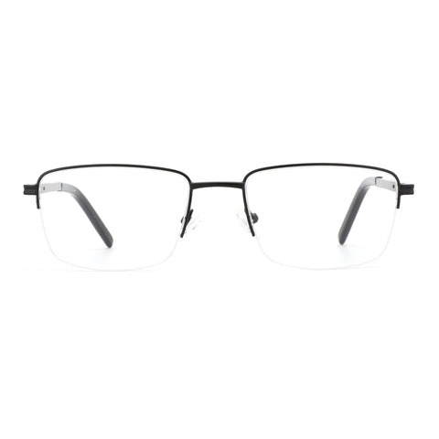 Zenottic Wilton black metal half-rim square eyeglasses with clear lenses, product page.