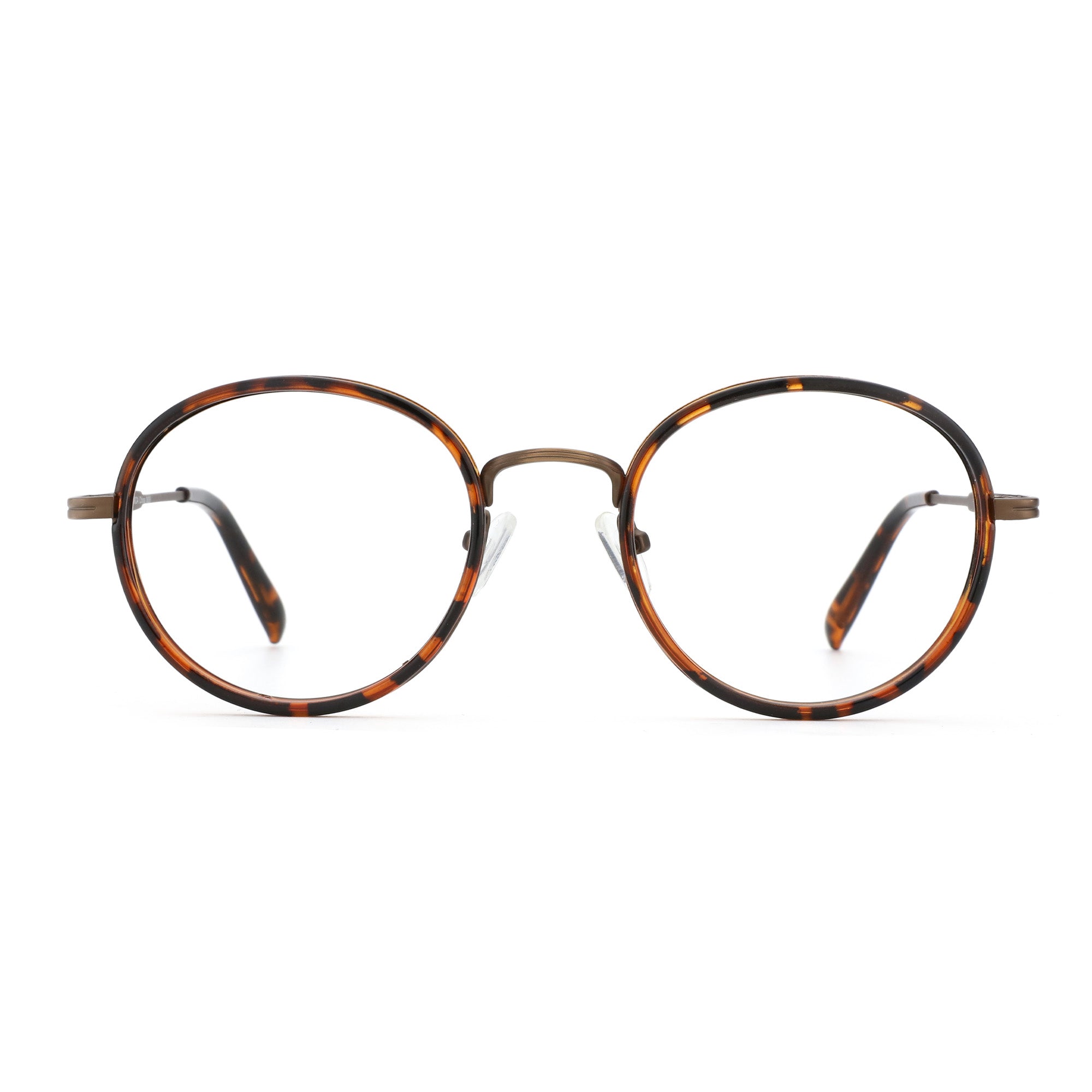 Zenottic Martin eyeglasses: tortoiseshell round full rim frame, metal temples, clear lenses, product showcase.