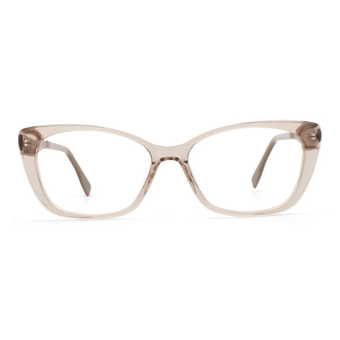 Zenottic Olga eyeglasses with a translucent brown acetate cat-eye frame and clear lenses.