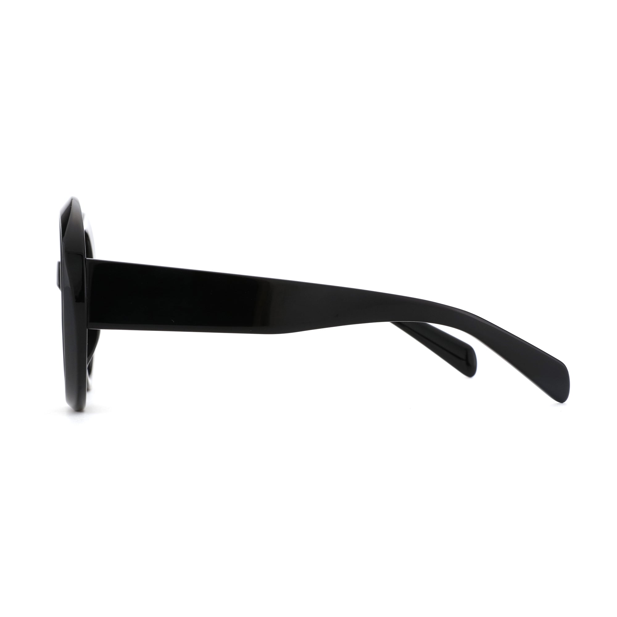 Black oversized round Zenottic sunglasses frame, side view.