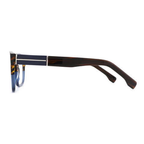 Zenottic Quentin eyeglasses with tortoiseshell acetate frames and a blue bar detail on the temples.