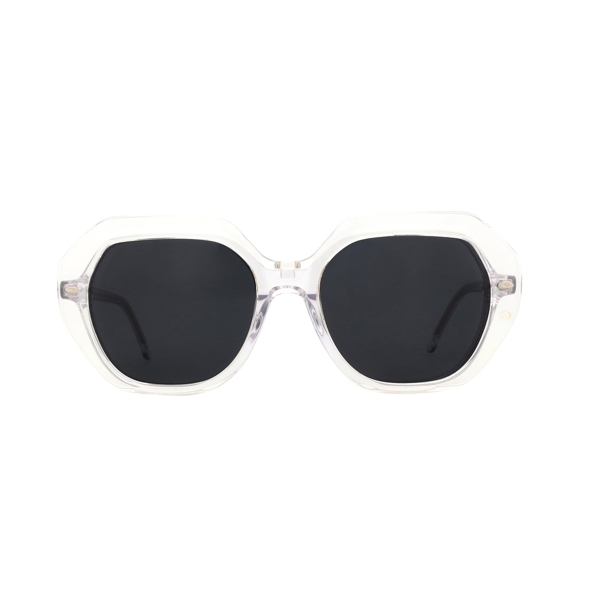 Clear geometric acetate sunglasses with black UV400 lenses, Zenottic women’s style