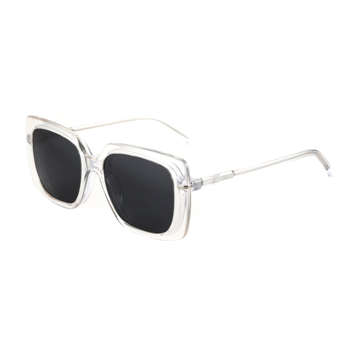 ZENOTTIC Sinsoledad women's square sunglasses in clear acetate with black UV400 lenses.