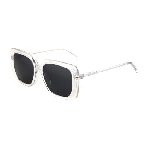 ZENOTTIC Sinsoledad women's square sunglasses in clear acetate with black UV400 lenses.