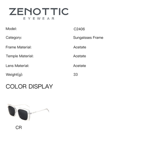 Zenottic Sinsoledad square sunglasses, clear acetate frame, dark lenses