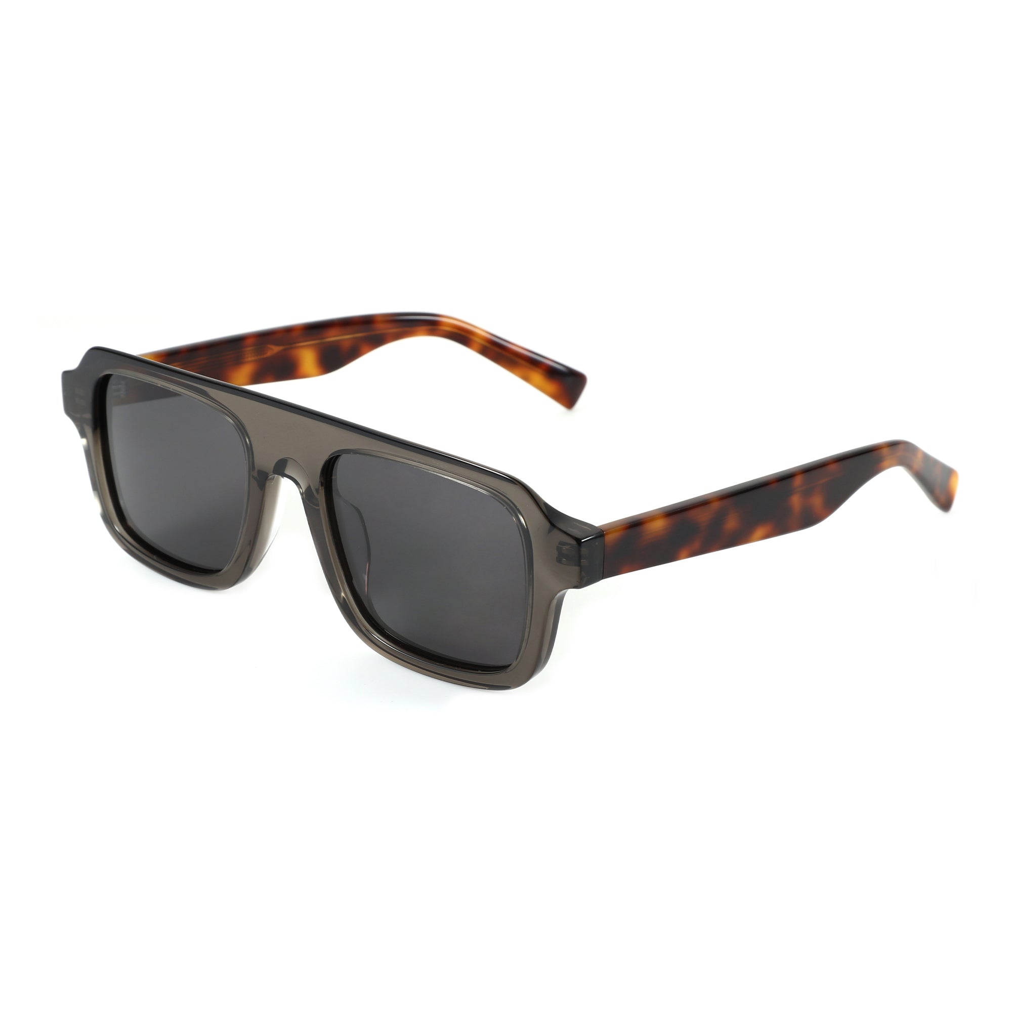 Zenottic Hector men's grey acetate aviator sunglasses with tortoise shell arms.