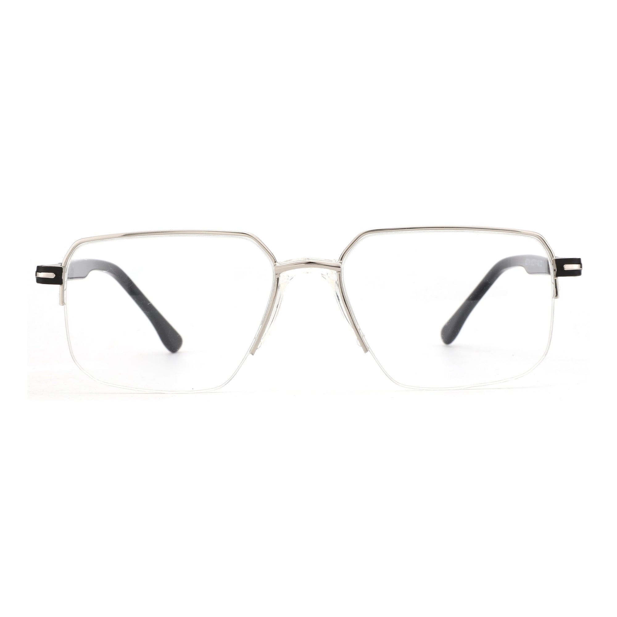 Zenottic Eyeglasses Finn semi-rimless geometric silver metal frames with clear lenses on a white background.