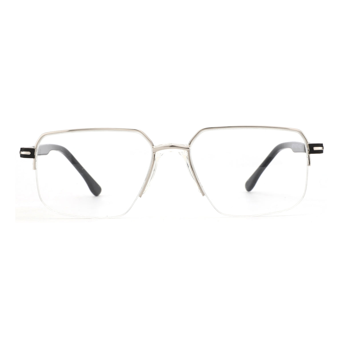Zenottic Eyeglasses Finn semi-rimless geometric silver metal frames with clear lenses on a white background.
