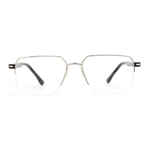 Zenottic Eyeglasses Finn semi-rimless geometric silver metal frames with clear lenses on a white background.