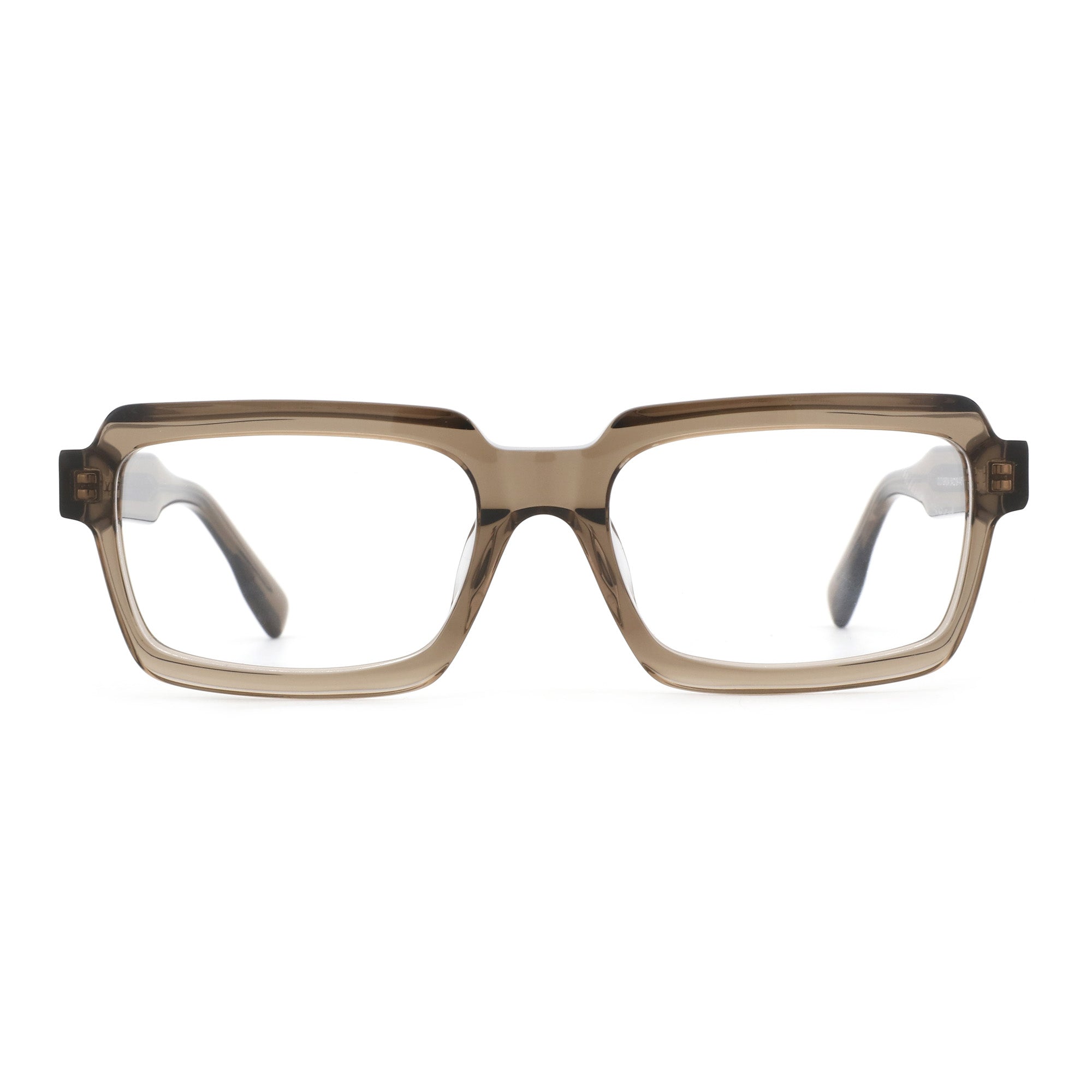 Zenottic Riley eyeglasses in a transparent taupe acetate frame with a classic geometric design.