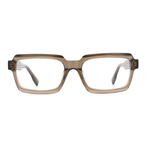 Zenottic Riley eyeglasses in a transparent taupe acetate frame with a classic geometric design.