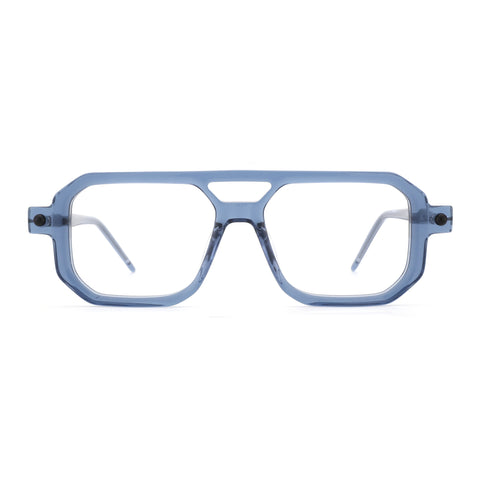 Zenottic eyeglasses Reed in blue acetate with clear lenses, featuring a double bridge and aviator-style frames.