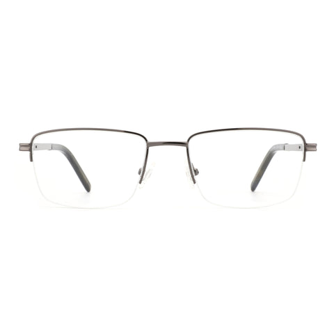 Zenottic Wilton gunmetal gray metal half-rim square eyeglasses with clear demo lenses, product appearance.