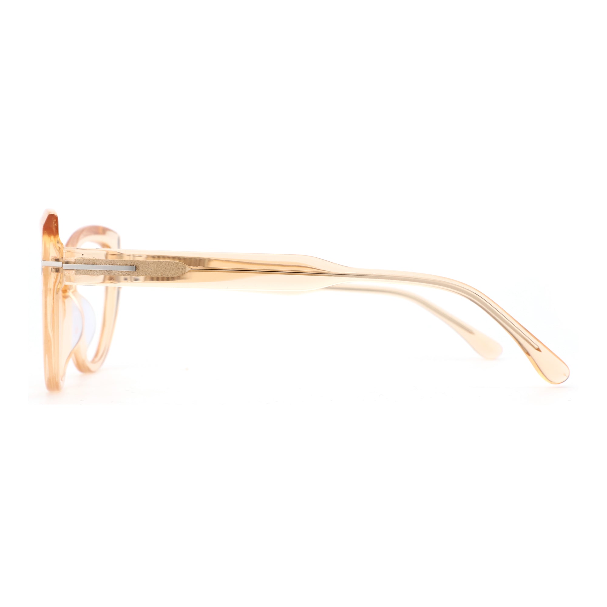 Zenottic Cloe eyeglasses in peach acetate, cat-eye frame side view