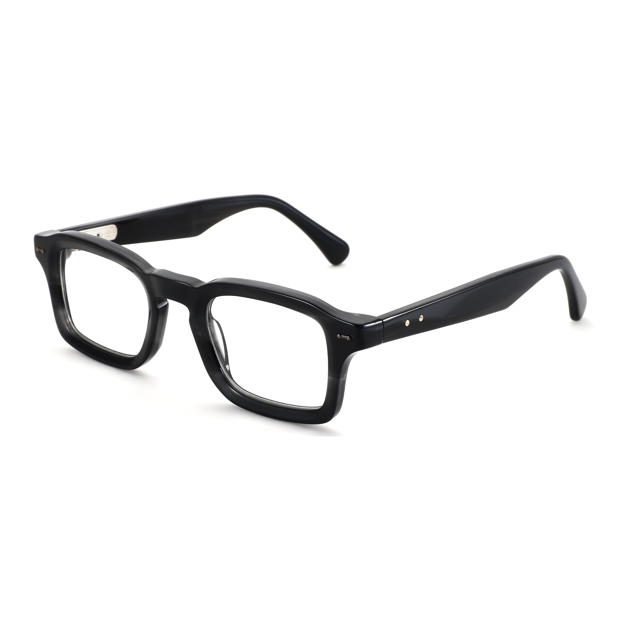 Zenottic Gideon black acetate square eyeglasses with clear lenses and vintage style.