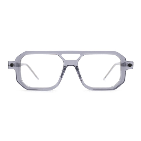 Translucent grey acetate aviator eyeglasses with silver temples. Zenottic Reed, 53mm lens width.
