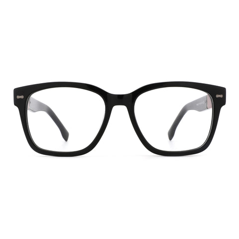 Zenottic Quentin black acetate eyeglasses with clear lenses and silver corner accents.