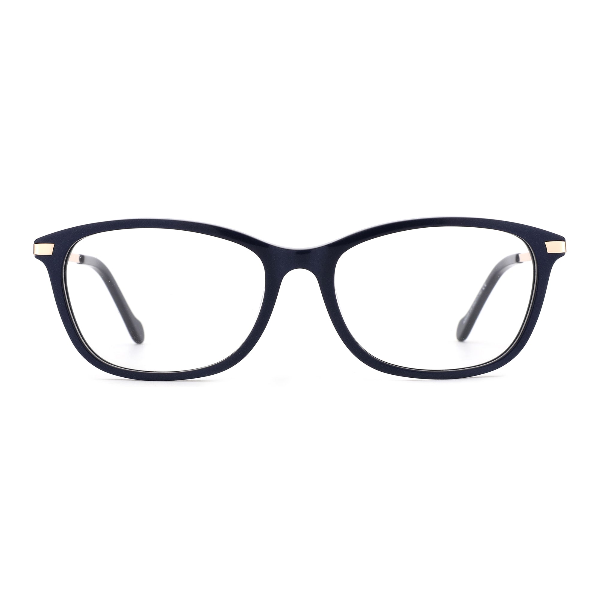 Zenottic Eyeglasses Elara: dark blue acetate frame with gold temple accents