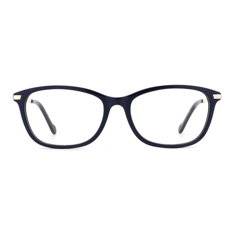 Zenottic Eyeglasses Elara: dark blue acetate frame with gold temple accents