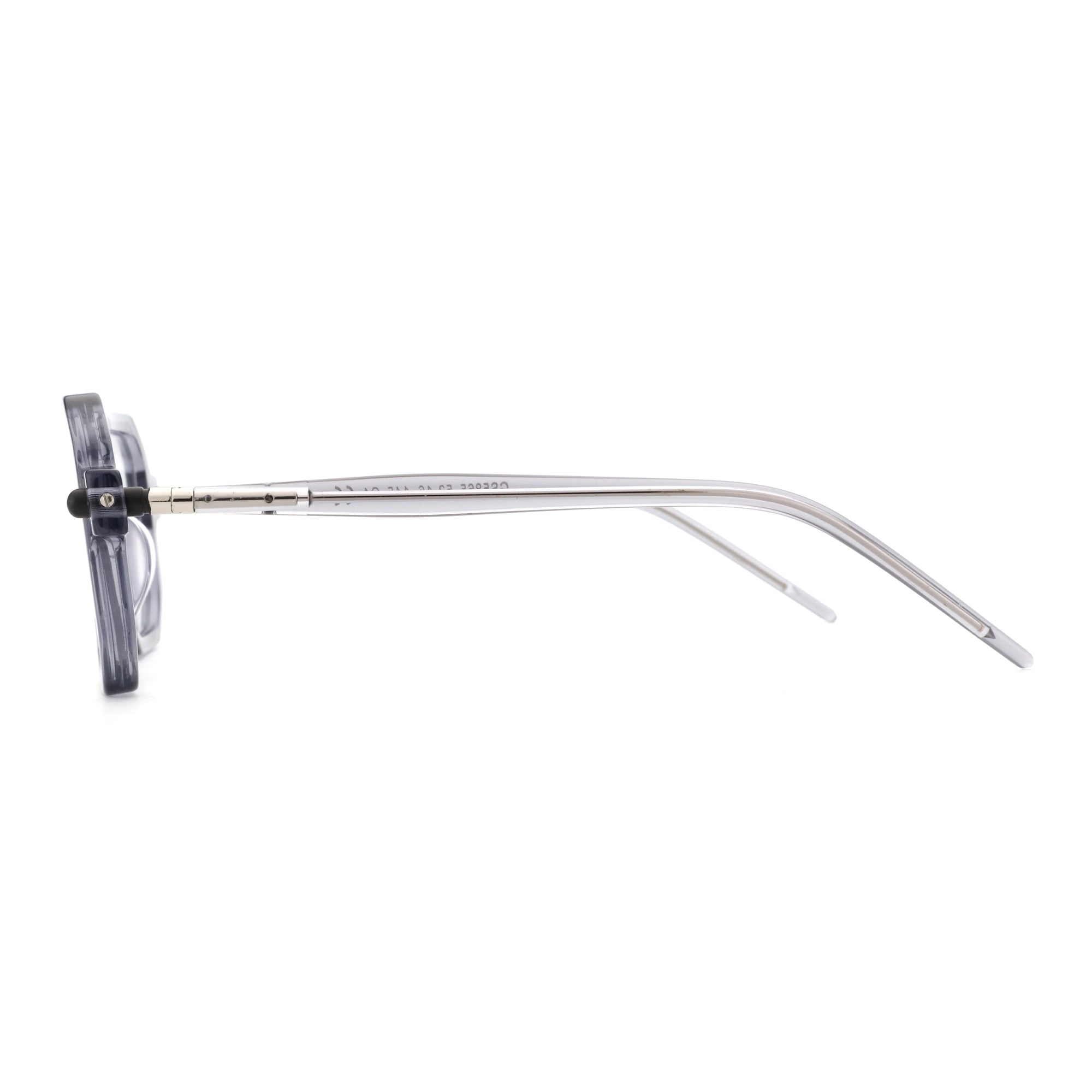 Zenottic Reed eyeglasses in translucent grey acetate with silver hinge details.