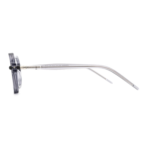 Zenottic Reed eyeglasses in translucent grey acetate with silver hinge details.