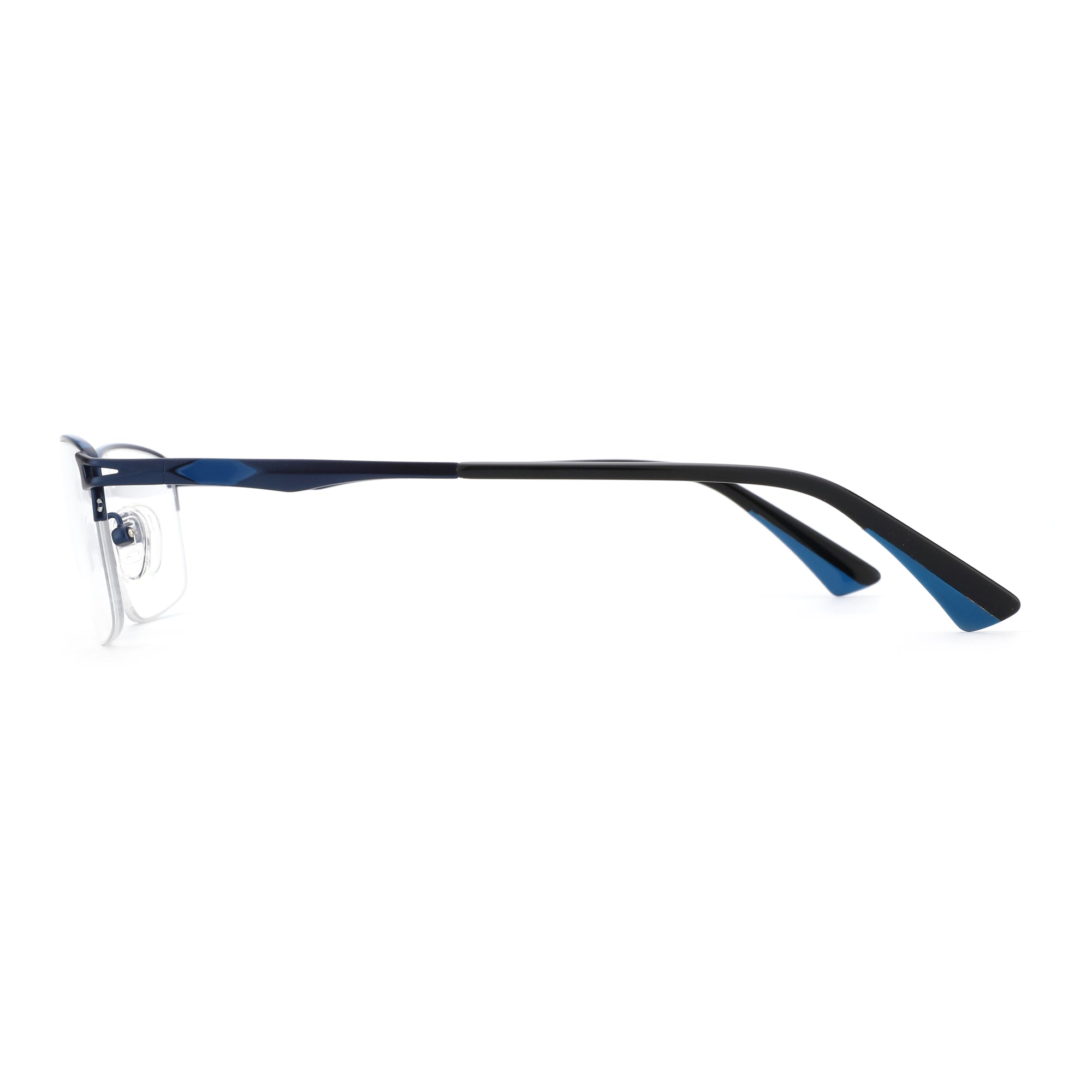 Zenottic Yancy square eyeglasses with metal frame and blue accents on temples.