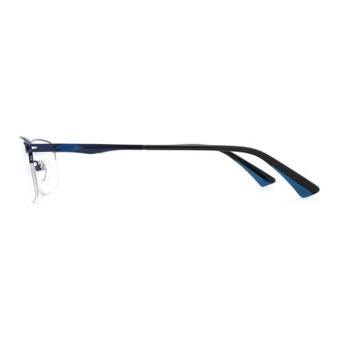 Zenottic Yancy square eyeglasses with metal frame and blue accents on temples.