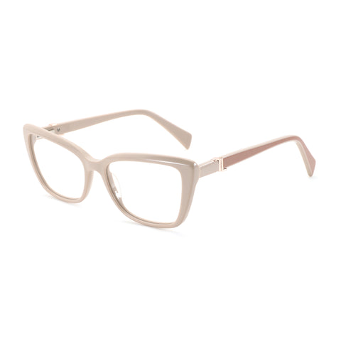 Zenottic Anja eyeglasses feature a beige acetate cat-eye frame with brown temples and rose gold accents.