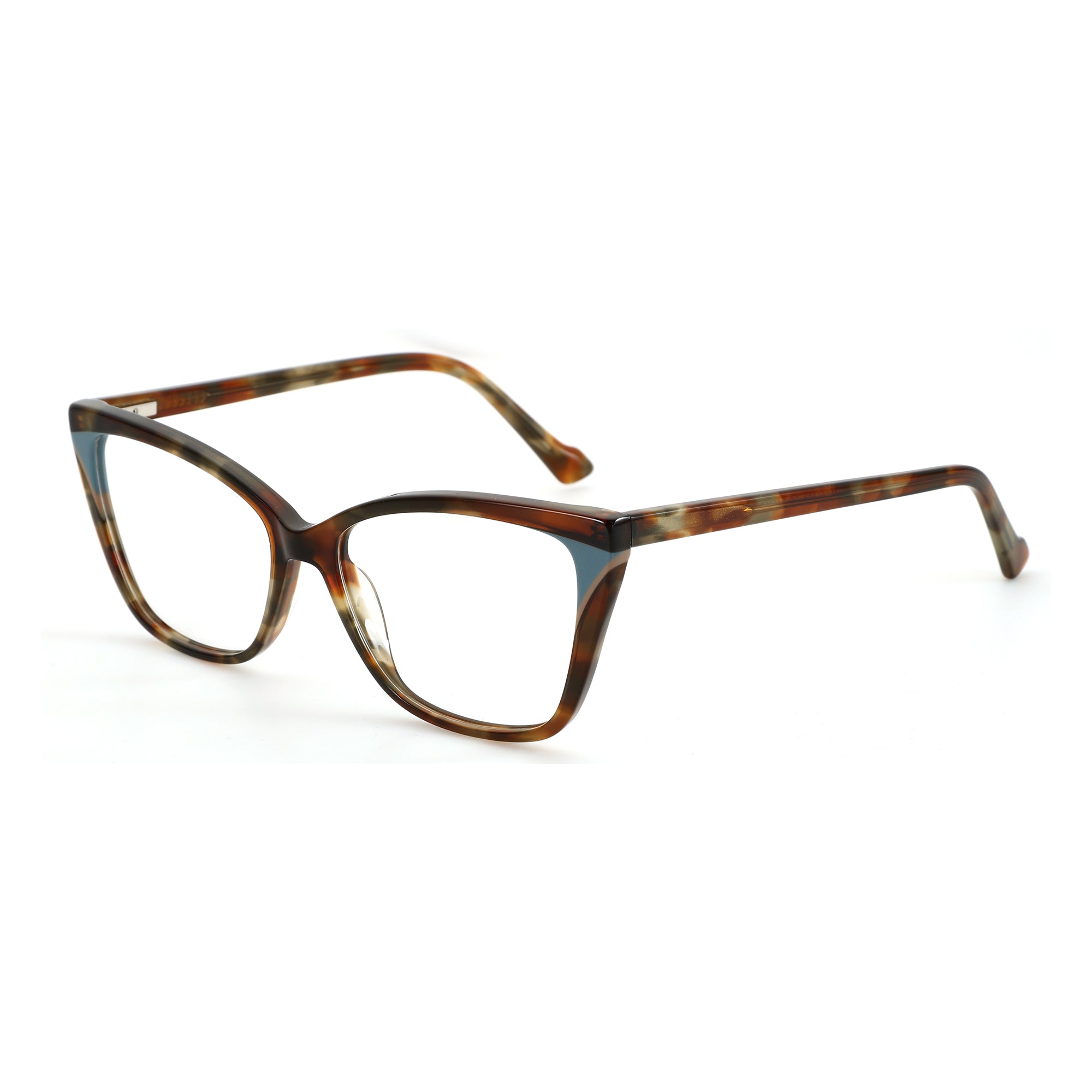Zenottic Eyeglasses Sebastiane tortoiseshell cat-eye acetate frames with blue detail.